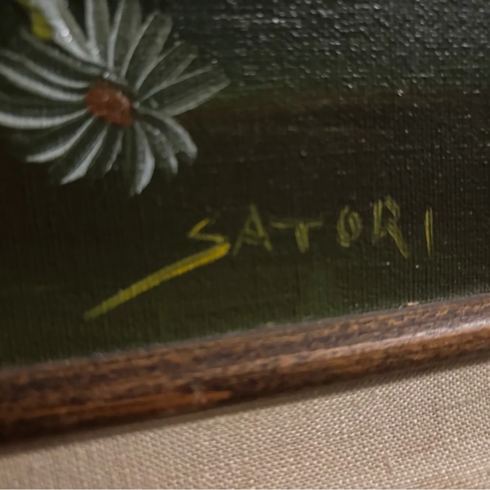 Vintage Artist Signed SATORI Original Daisy Oil Painting. - Picture 4 of 5